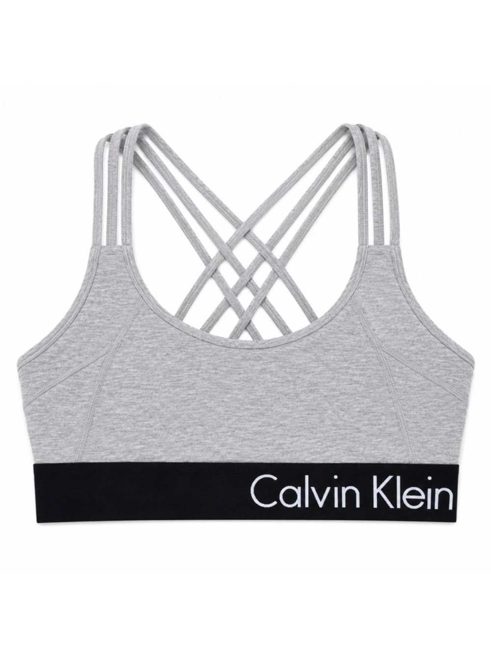 Calvin Klein Heather Gray Strappy Sports Bralette with Black Logo Band